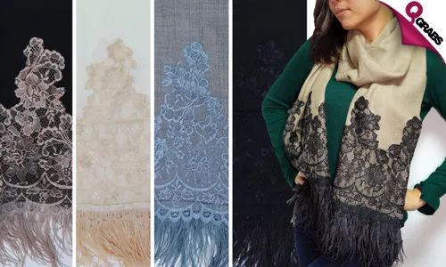 Shawl with Embroidery OR Lace & Feather Tassles!